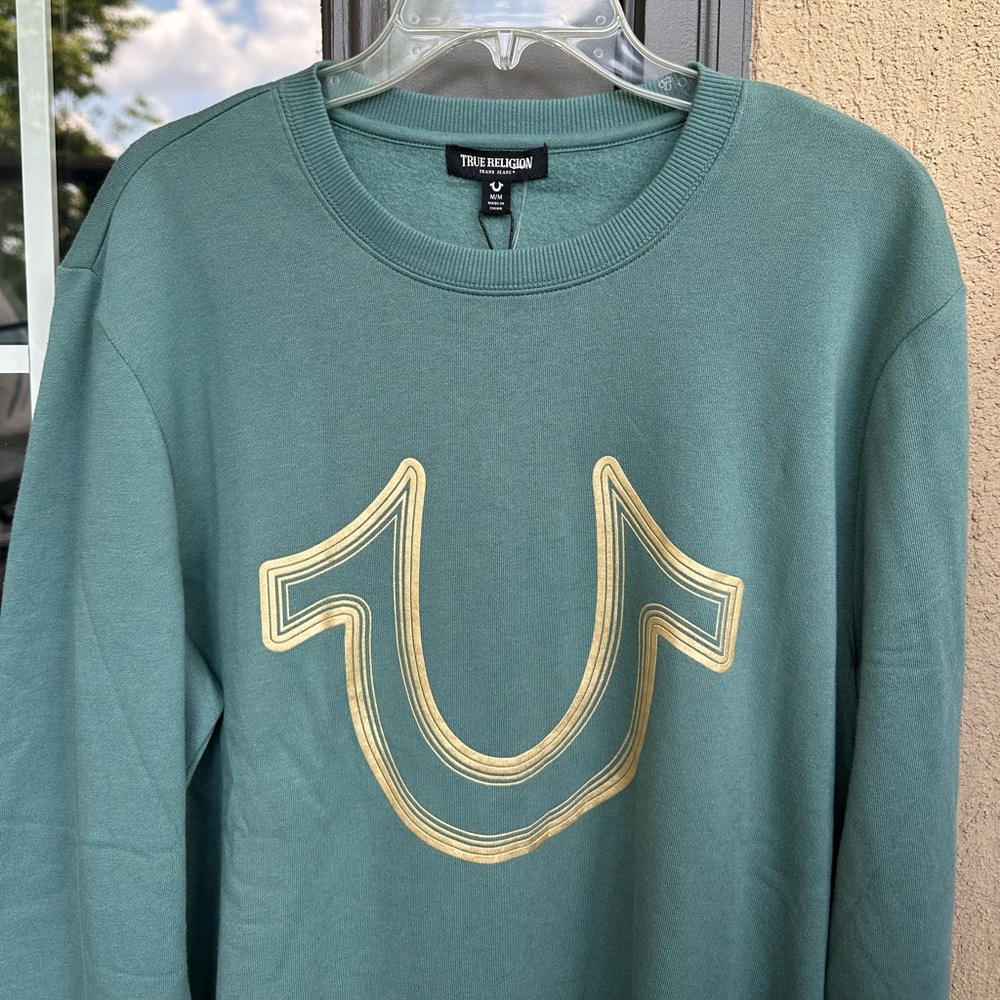 Medium Sage Brush Green True Religion Jeans Crewneck Sweatshirt